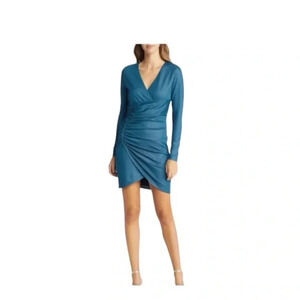 Fourteenth Place Teal Metallic Dress Mini Long Sleeve Surplice V-neck S